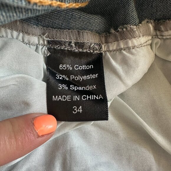 Blue Denim Patchwork Stretch Jeans Slim Fit Flared Pants - Picture 7 of 7